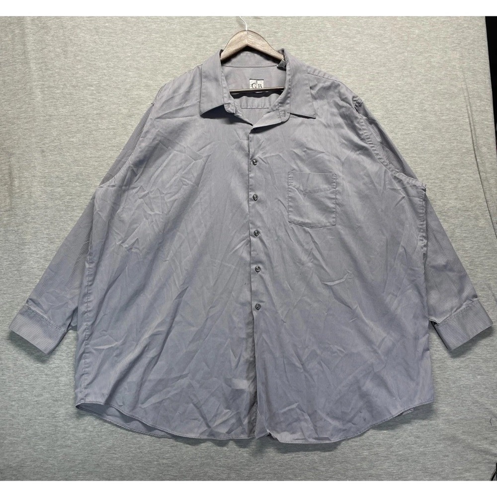 Geoffrey Beene Dress Shirt Mens 20 34/35 Gray Herringbone Stripes Wrinkle Free